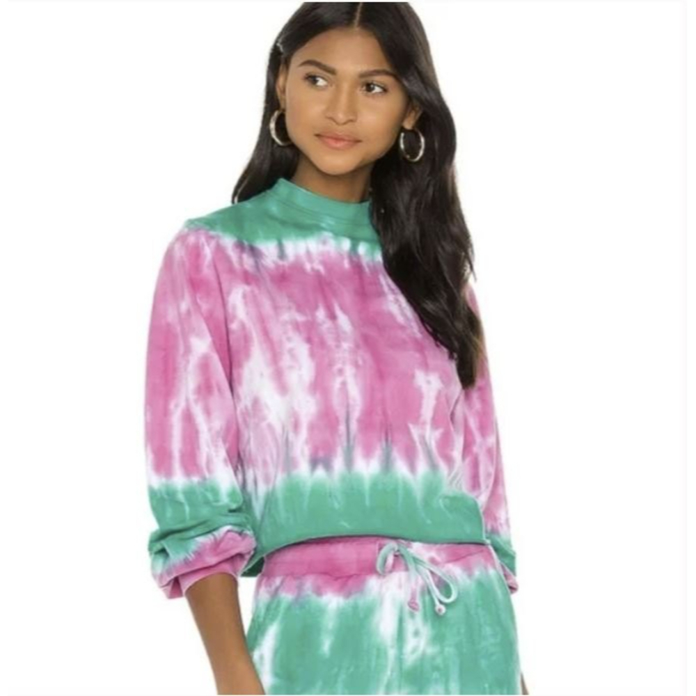 Beach Riot Tie Dyed Ava Crop Sweatshirt Pullover Long Sleeve Stripe Size Medium